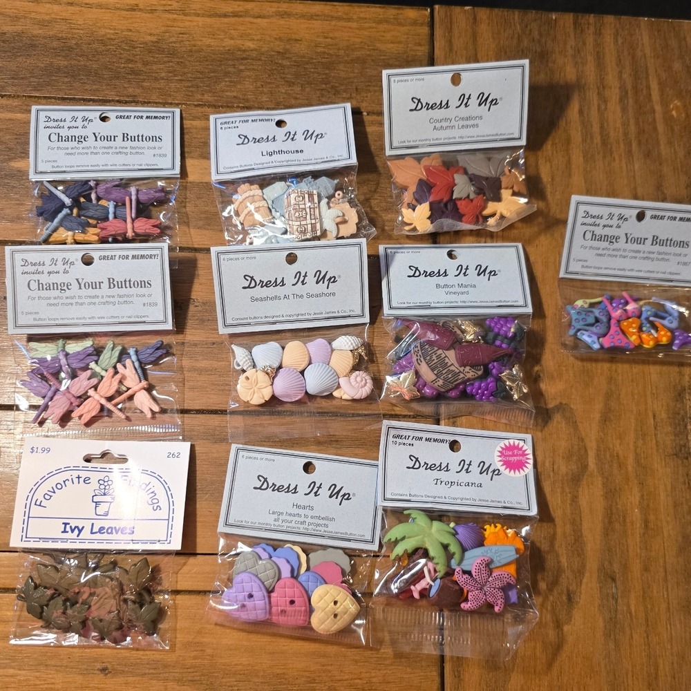Dress It Up Novelty Buttons Lot Multicolor Craft Embellishments 10 Packs